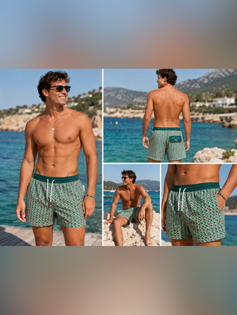 SOCAPRI Green Print Swim Trunk Men’s XXL Boutique Hand Made In Italy 2XL/15”W